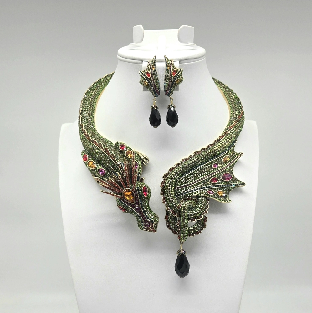 Heidi Daus Mystical Masterpiece Dragon Statement Necklace and Earring Set